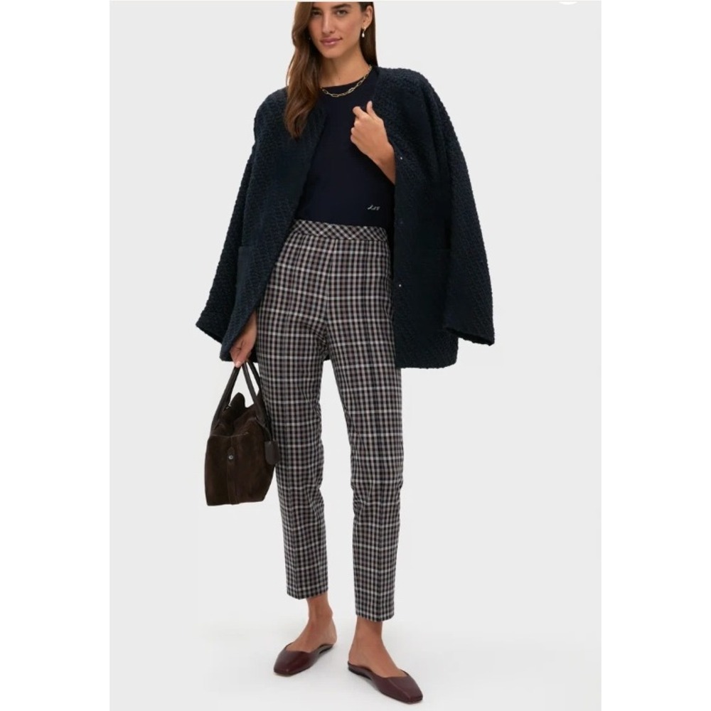 Tuckernuck English Check Audrey Ankle Pants Womens 10 Navy Tan Side Zip Academia